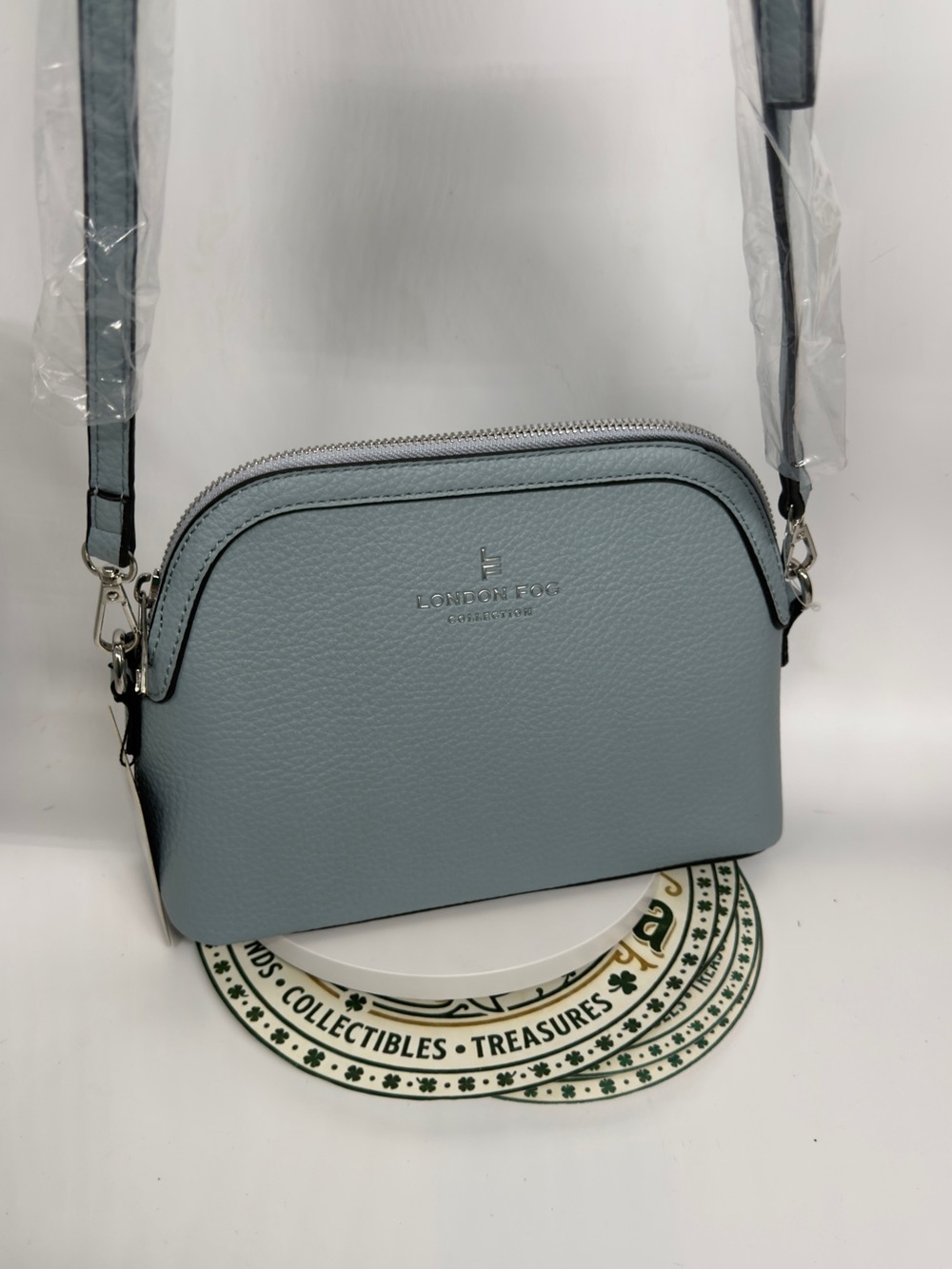 London Fog Light Blue Pebbled small tote with Silver Logo - Picture 2 of 12
